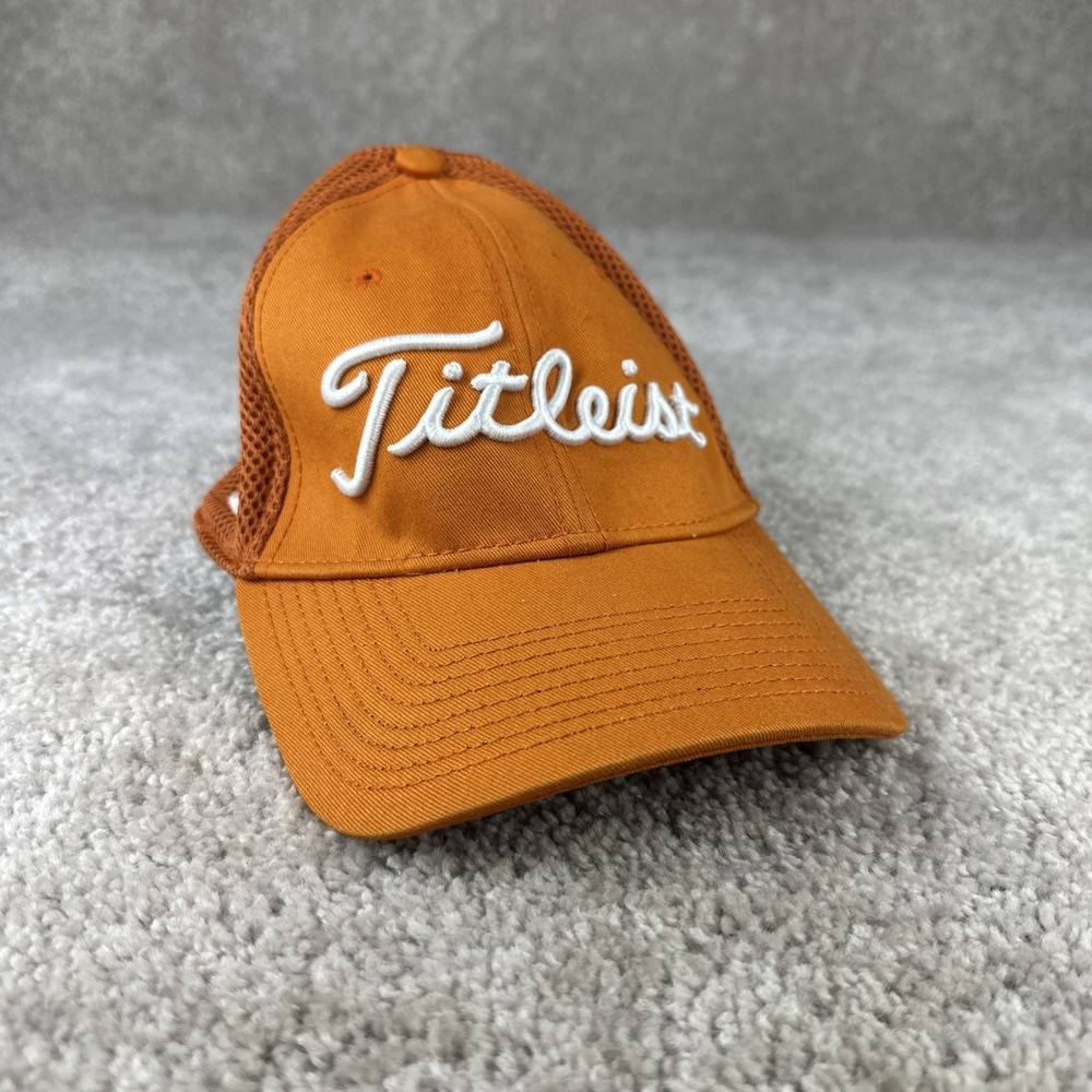 Titleist Golf Hat Orange Tour Issue Pro V1 FJ Foot Joy Fitted S/M‎ Flex Fit Mesh